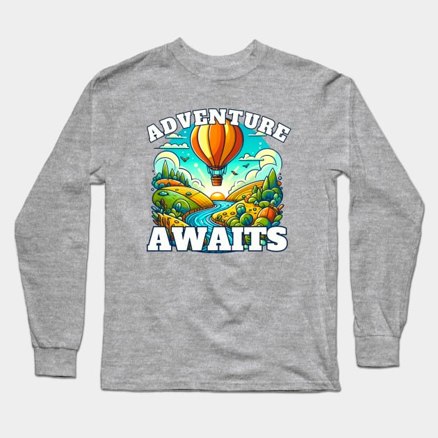 Adventure Awaits Hot Air Balloon Long Sleeve T-Shirt by Annabelhut